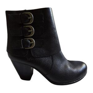 Bolo by Born Ankle Boots Leather Black Buckle Moto Goth Biker Block Heel Sz. 7.5